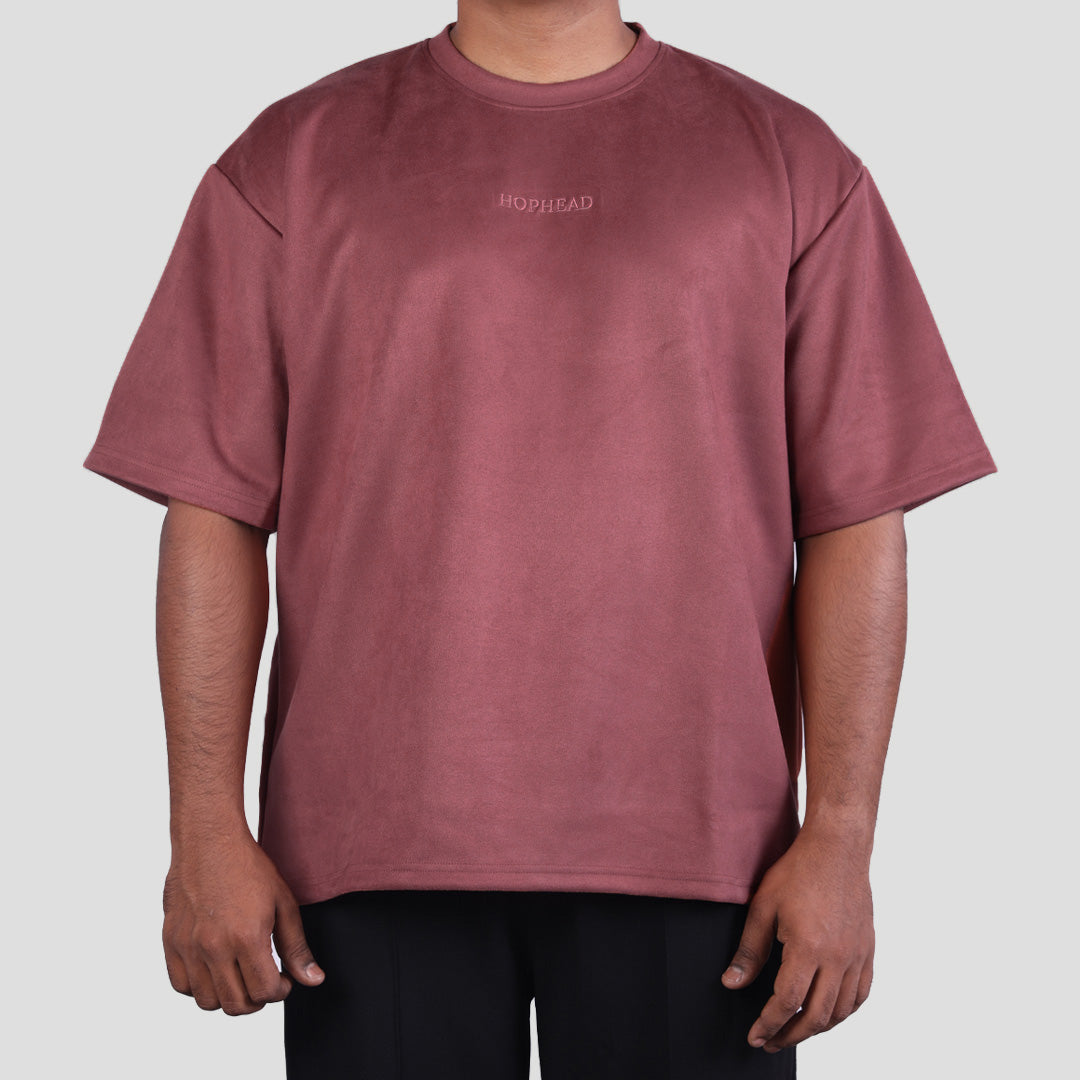 HOPHEAD OLD ROSE  EMBROIDERED SUEDE  T-SHIRT