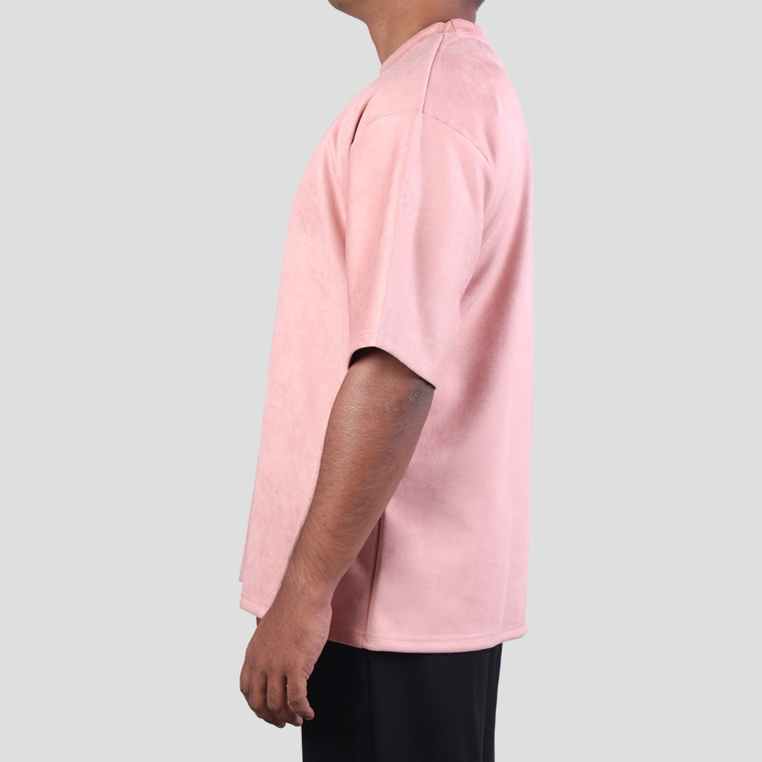 HOPHEAD CORAL PINK EMBROIDERED SUEDE T-SHIRT