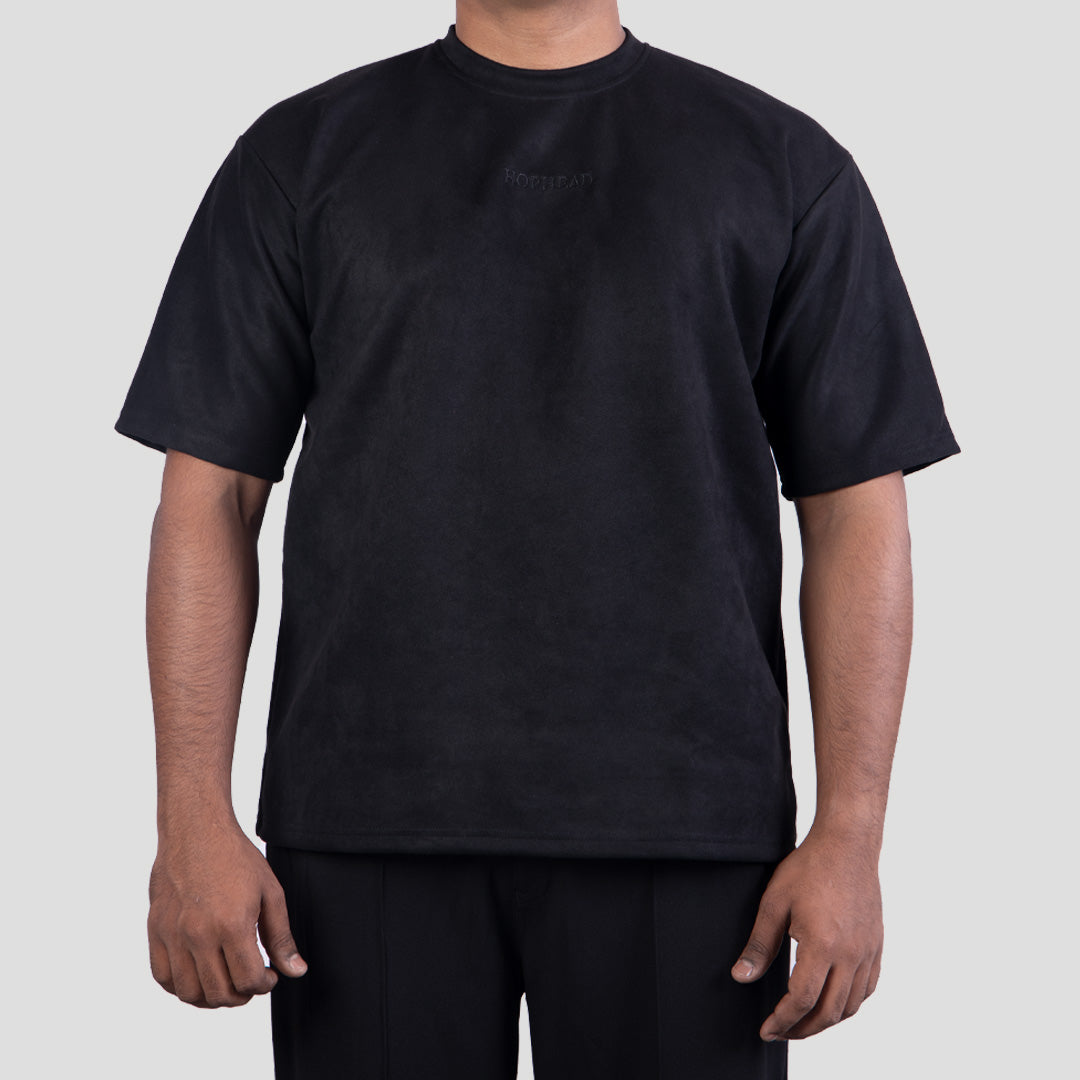 HOPHEAD BLACK EMBROIDERED SUEDE  T-SHIRT