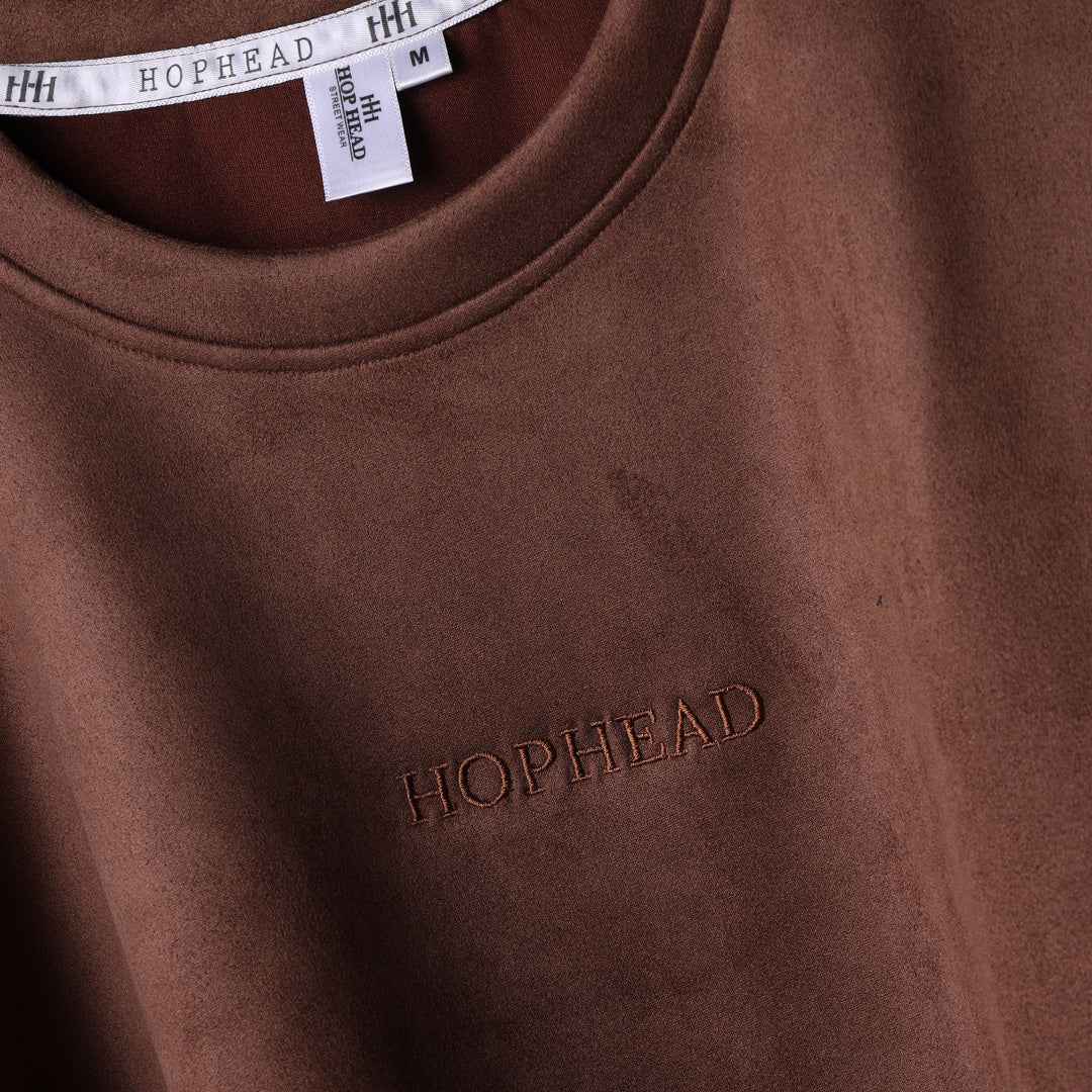 HOPHEAD BROWN EMBROIDERED SUEDE T-SHIRT