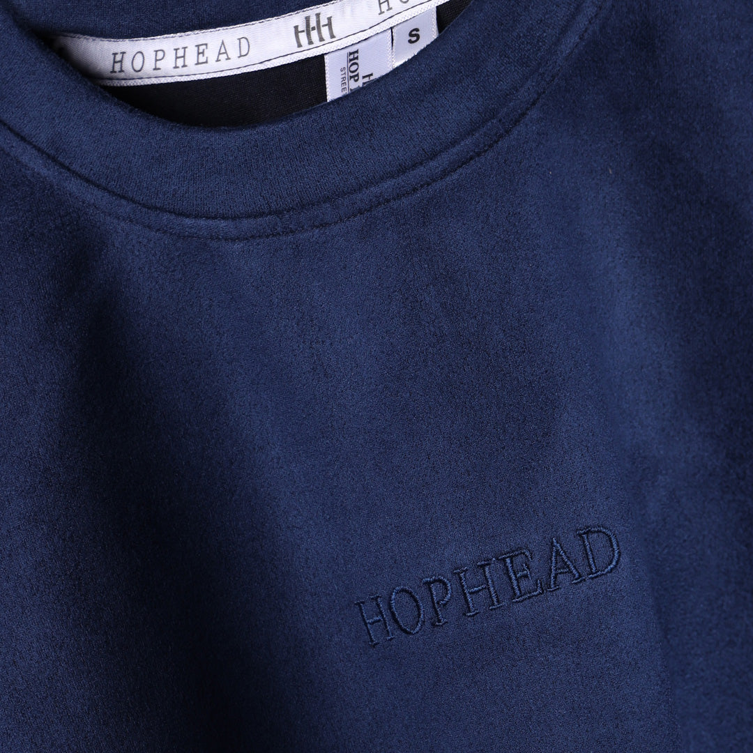 HOPHEAD MIDNIGHT BLUE EMBROIDERED SUEDE T-SHIRT